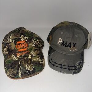Lot 2 Camo Cap Hat Napa Outdoors Mossy Oak P. Max Camouflage Hunting Caps